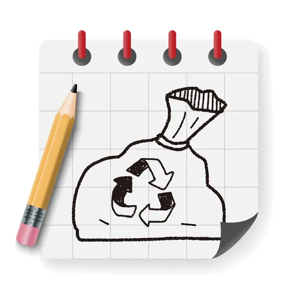 Cestino sacchetto doodle vettoriale illustrazione — Vettoriale Stock