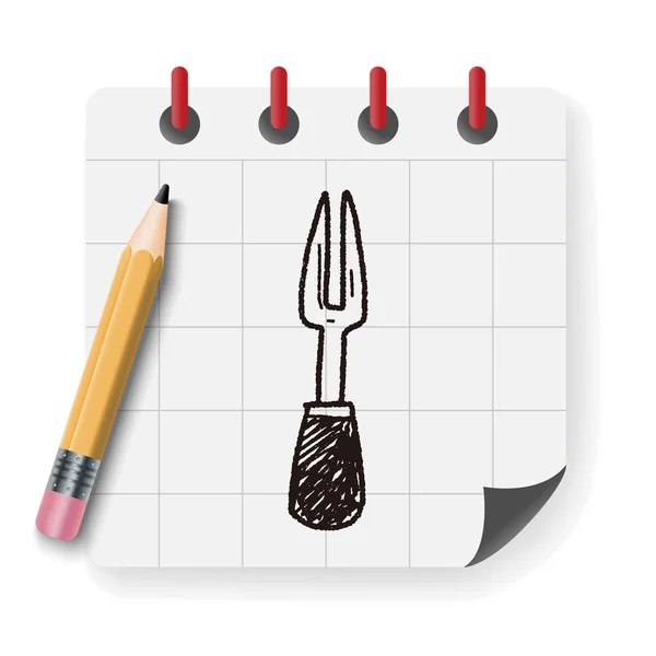 Barbecue vork doodle vectorillustratie — Stockvector