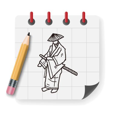 samuray doodle vektör çizim