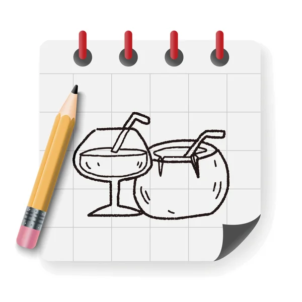 Kokosnoot drink doodle vectorillustratie — Stockvector