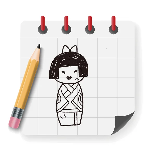 Japanese doll doodle vector illustration — Stock Vector