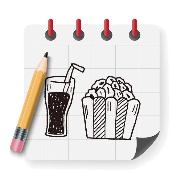 Popcorn und Drink Doodle Vektor Illustration — Stockvektor