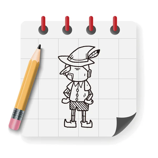 Pinocchio illustrazione vettoriale doodle — Vettoriale Stock