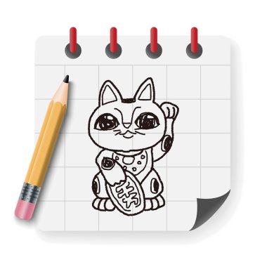 Şanslı kedi doodle vektör çizim
