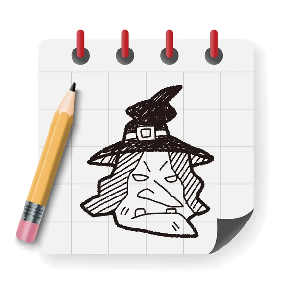 Strega cappello doodle vettoriale illustrazione — Vettoriale Stock