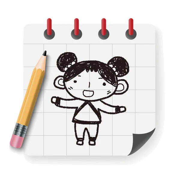 Ano Novo Chinês; Ano Novo Chinês menina doodle vetor ilustração —  Vetores de Stock