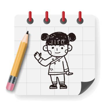 Çinli kadın doodle vektör çizim