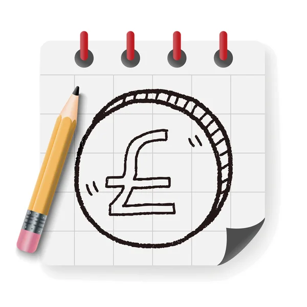 Doodle GBP money coin vector illustration — Stock Vector