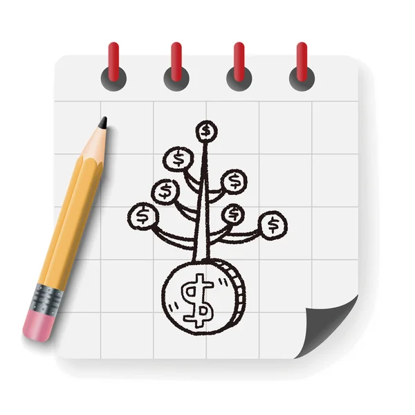 Árvore de dinheiro doodle vetor ilustração — Vetor de Stock