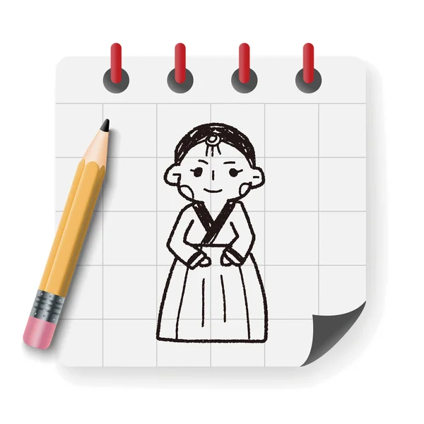 Κορέας γυναίκα doodle διανυσματικά εικονογράφηση — Διανυσματικό Αρχείο