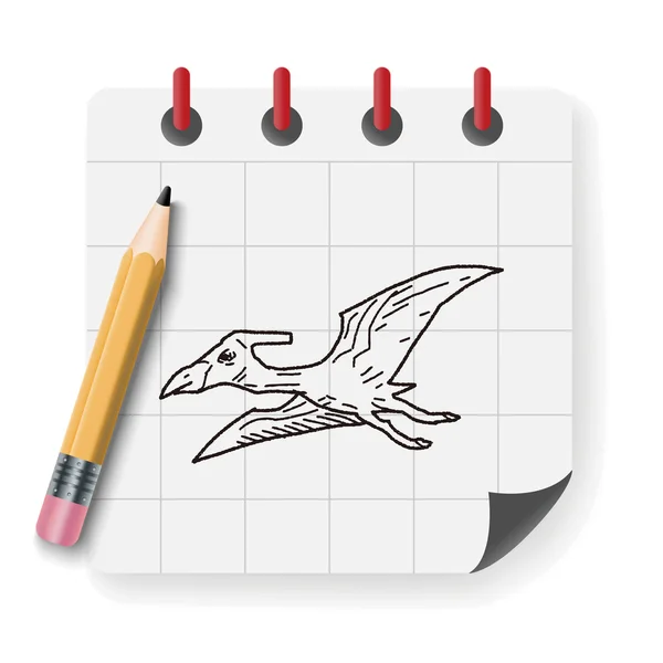 Pterodactyl Dinosaurier Doodle Vektor Illustration — Stockvektor