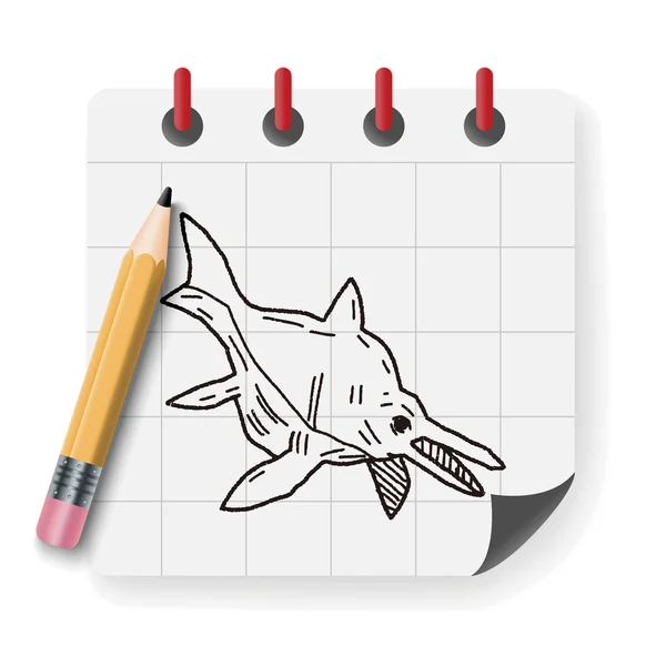 Fish dinosaur doodle vector illustration — Stock Vector