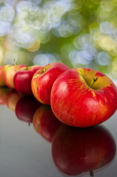Tahta bankta taze elmalar — Stok fotoğraf
