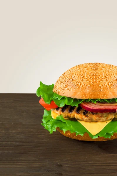 Zamatos és illatos hamburger, sült krumplival, házi — Stock Fotó