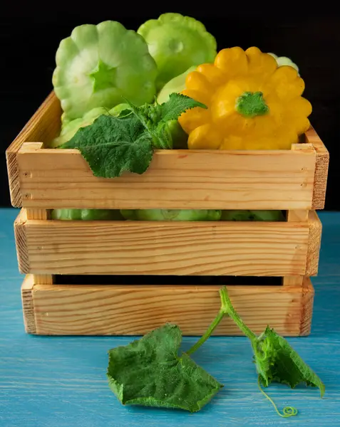 Calabaza fresca, natural, calabaza en una caja — Foto de Stock