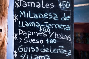 Pizarra de restaurant de Tilcara, Norte Argentino