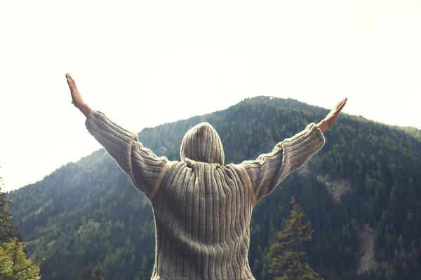 Man taking a deep breathe in the forest — Stock Photo, Image