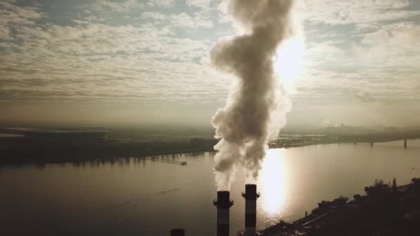 From the boiler room tube goes white steam, smoke into the sky. — Stock Footage From the boiler room tube goes white steam, smoke into the sky. Stock Footage