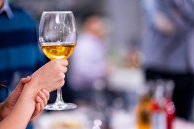 Bir bardak şaraplı eller. Partide kadeh kaldıralım. alkol tüketimi. 