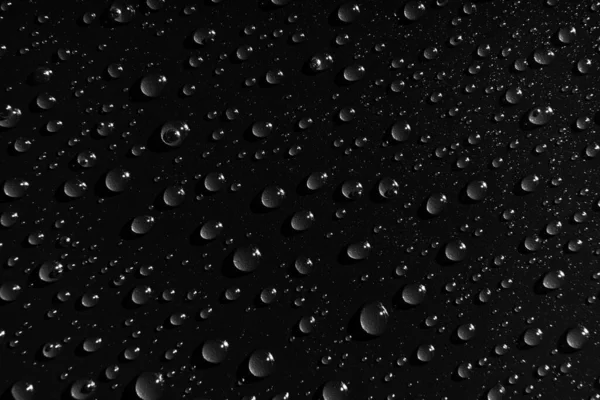 Gocce Acqua Fondo Nero Consistenza Rugiada Sulla Superficie Inumidimento Gocce — Foto Stock