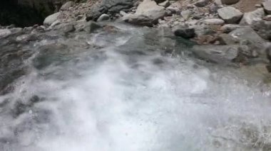 Dağ nehri taşların arasından akar.