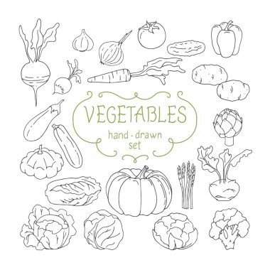El çizim sebze seti. Vektör çizim.