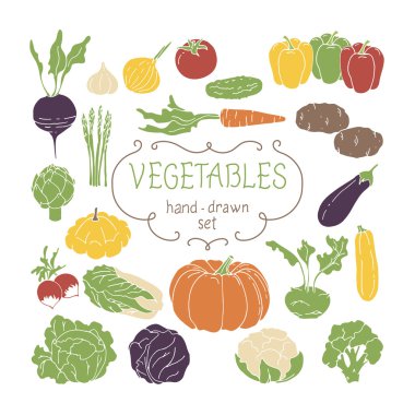 El çizim sebze seti. Vektör çizim.