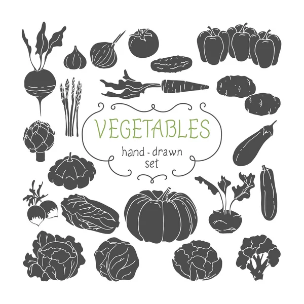 Ensemble de légumes dessinés à la main. Illustration vectorielle . — Image vectorielle