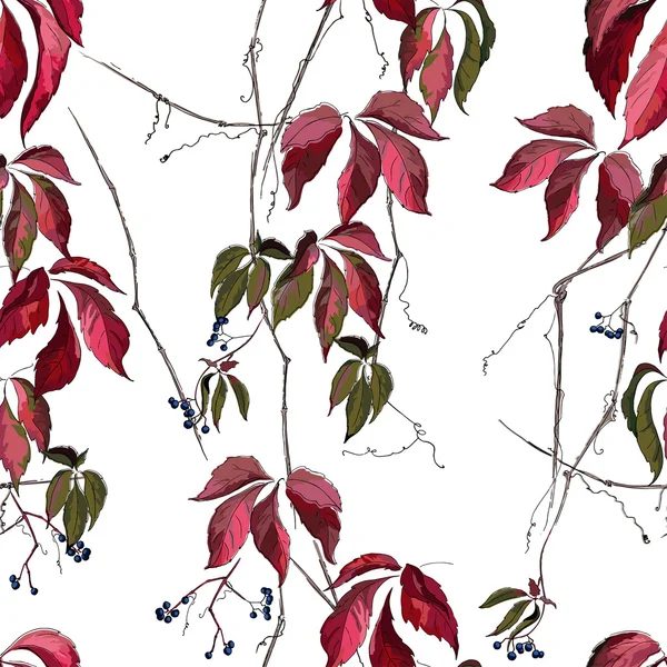 Patrón sin costuras con hojas de uva de colores sobre un fondo blanco — Archivo Imágenes Vectoriales