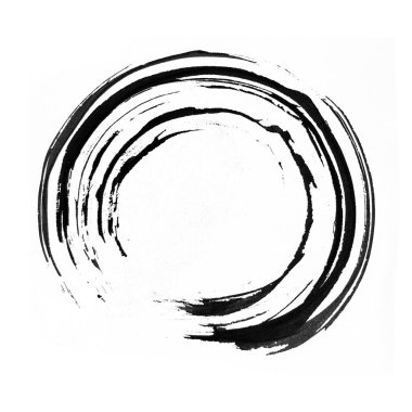 Yuvarlak mürekkep darbesi. Şekil, çerçeve, arka plan beyaza izole edilmiş. Grunge kir, leke, sprey, damla lekesi sıçratır. Fırçayla elle çizilmiş