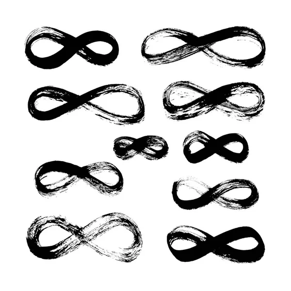 Infinity signs set of black ink freehand. 10 different options. — Stockfoto