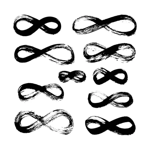 Infinity signs set of black ink freehand. 10 different options. 10 different options. — Stok Vektör