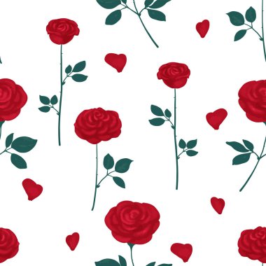 Roses and petals seamless pattern