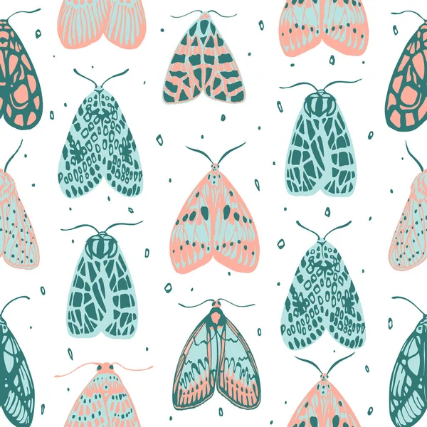 Färgglada nattfjärilar sömlöst mönster. Vektorillustration — Stock vektor