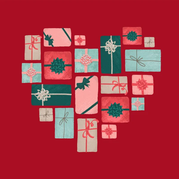 Dárkové krabice ve složení ze srdcí. Valentines day card concept — Stockový vektor