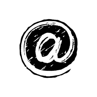 Arroba simgesi. Fırçayla elle çizilmiş. Grunge dokusu. Vektör illüstrasyonu