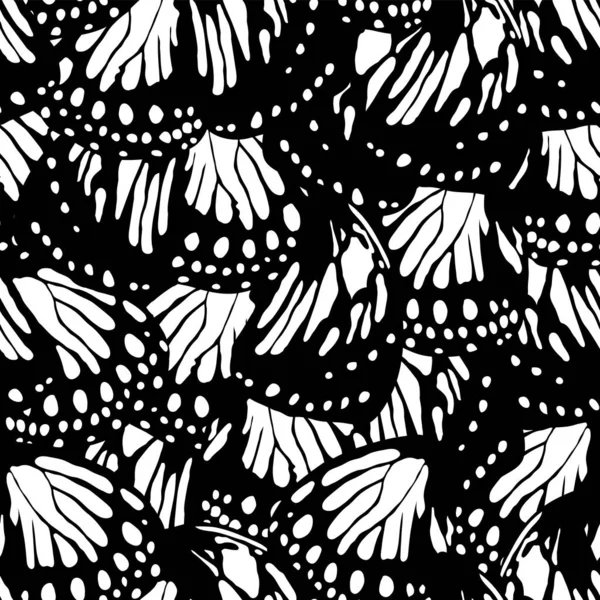Butterfly wings seamless pattern. Black and white abstract style — Stock Vector