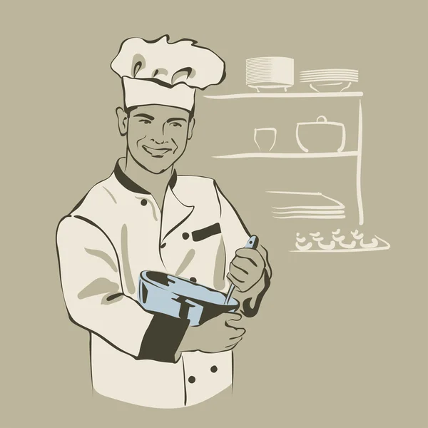 El cocinero en el trabajo — Vector de stock