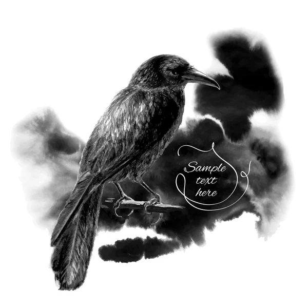 Le corbeau assis sur une branche. Illustration vectorielle — Image vectorielle