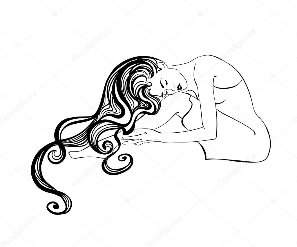 Girl with beautiful hair sitting. Vector illustration