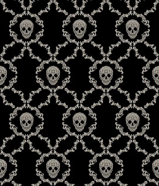 Skull ornamental seamless pattern. Vector illustration — Stock Vector