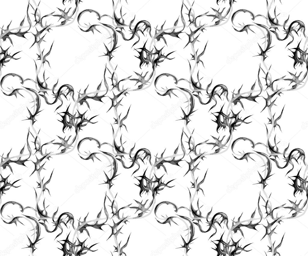 Seamless floral pattern with hand drawn thorn. Vector illustration