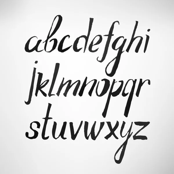 Elle çizilmiş alfabe. Siyah mürekkep fırçası. Vektör — Stok Vektör