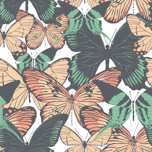 繊細な色の蝶とシームレスな背景は。ベクトル図 — ストックベクタ