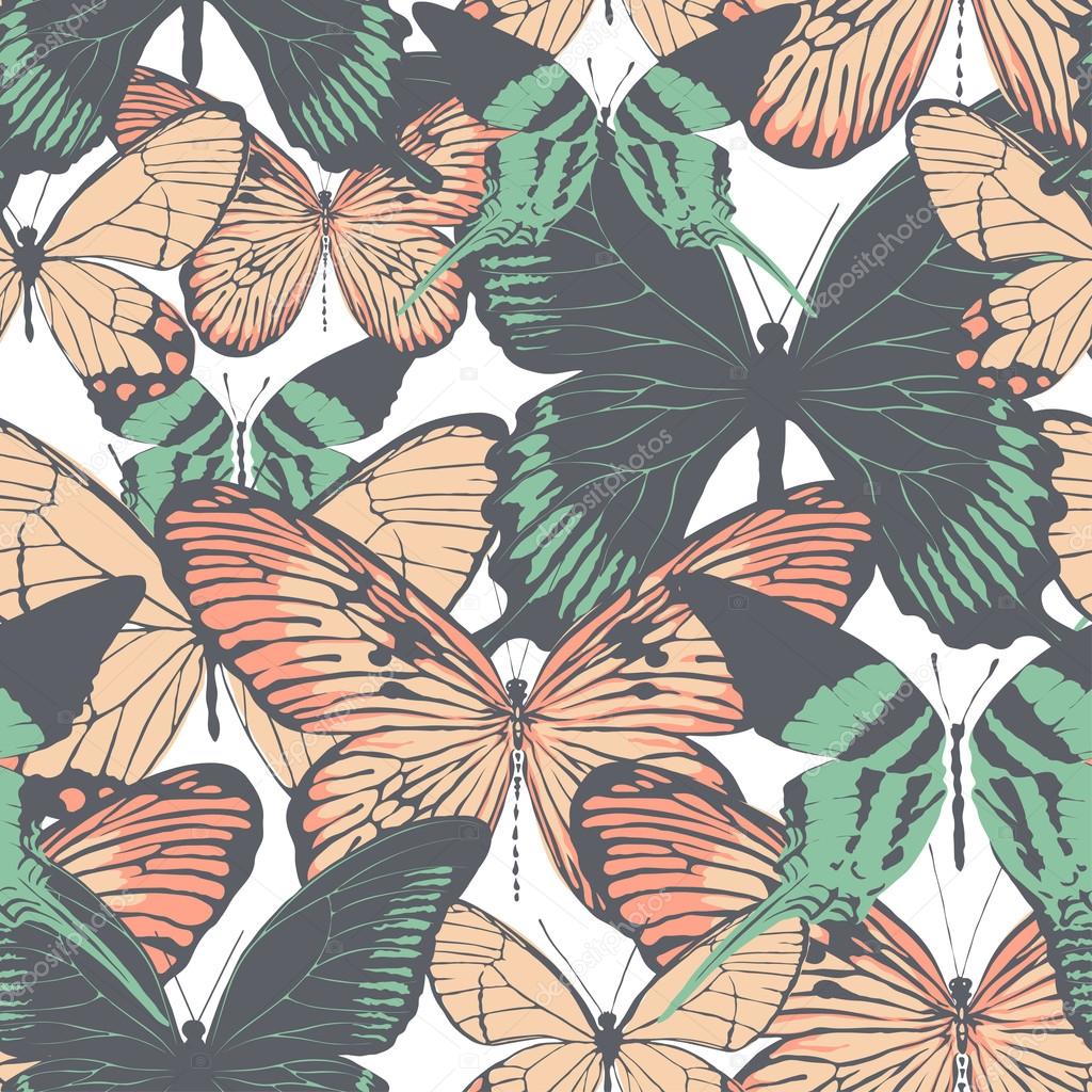 Seamless background with butterfly in delicate colors. Vector illustration