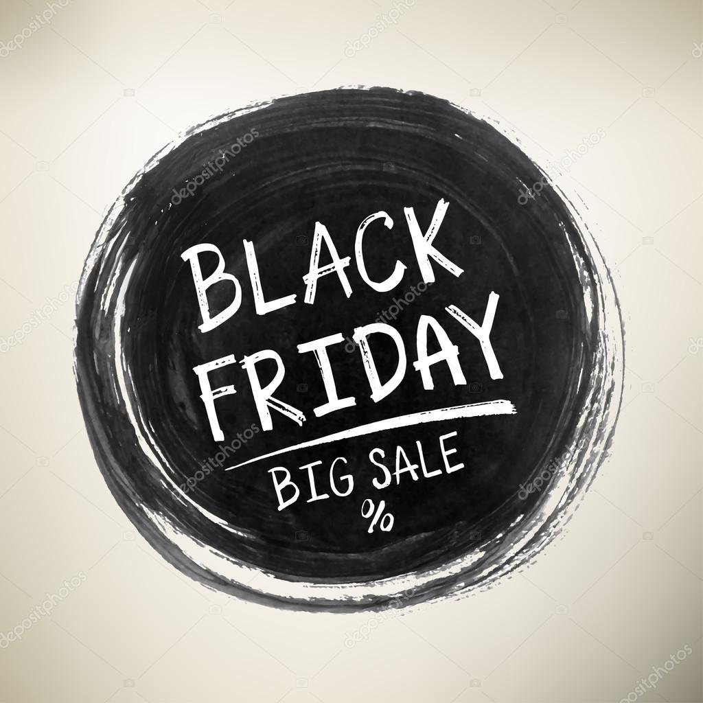 Black Friday banner ink painted by brush and shopping tag. Vector
