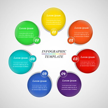7 seçeneğe sahip soyut bilgi grafikleri şablonu iş akışı düzeni, diyagram, iş sunumları, afiş, web tasarımı için kullanılabilir.