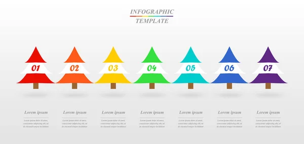 ベクターインフォグラフィックレポートテンプレートには7つのオプションがあります クリスマスツリーの概念 — ストックベクタ