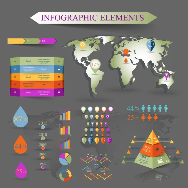 Ensemble vectoriel d'éléments d'infographie — Image vectorielle