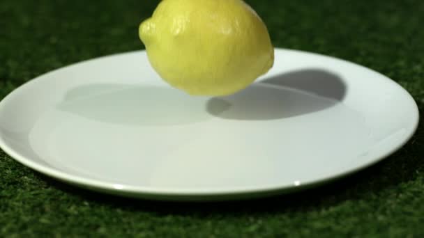 Limone che rimbalza sul piatto — Video Stock
